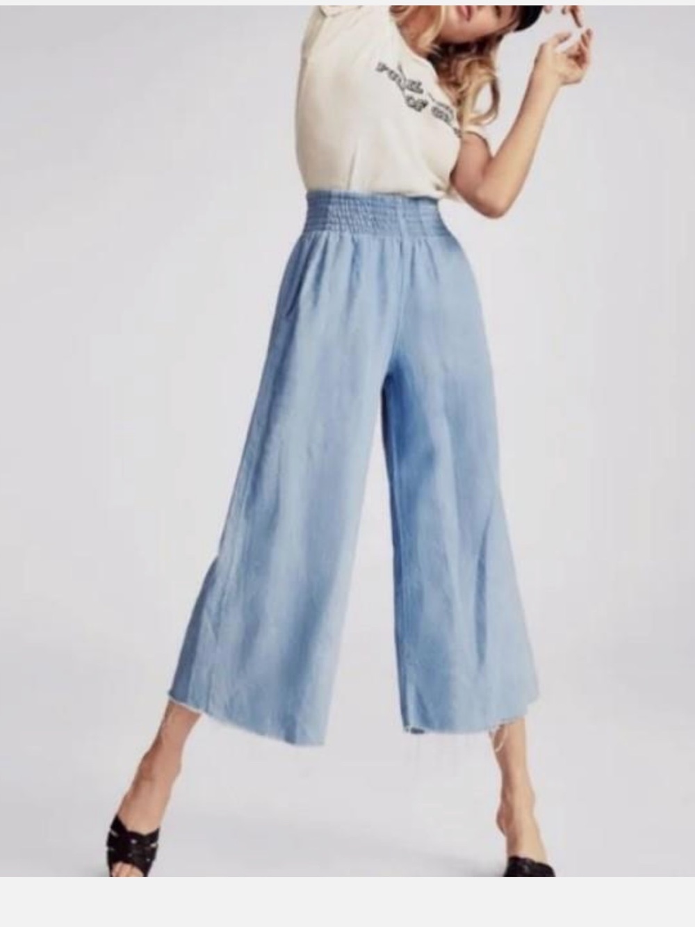 MOTHER Light Blue Wide-Leg Cropped Pants
